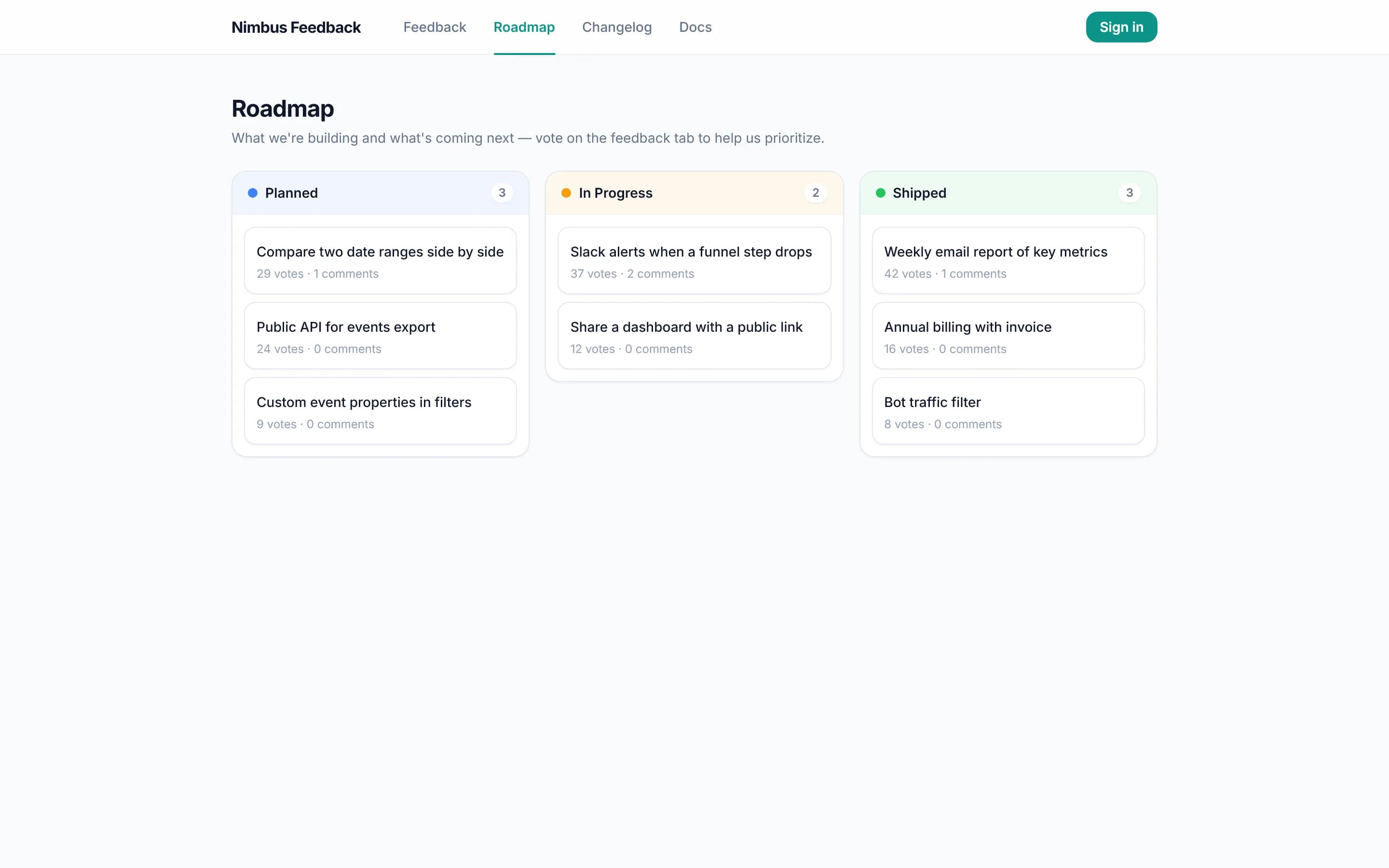 Public roadmap page